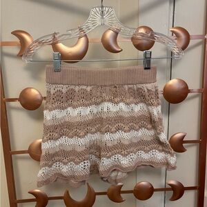 Tan and White Crochet Shorts